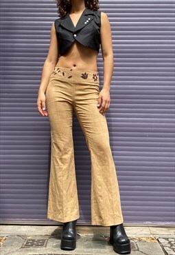 90s faux suede flares trousers