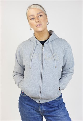 VINTAGE FILA GREY ZIP-UP HOODIE