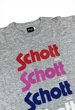 Schott Vintage 90s Grey T-shirt Screen print spell out