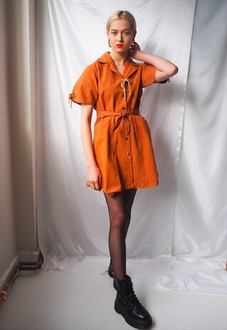 VINTAGE BURNT ORANGE BUTTON UP DRESS