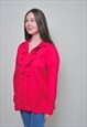 RED RUFFLED BLOUSE, 90S POETIC SHIRT WOMAN VINTAGE EDWARDIAN