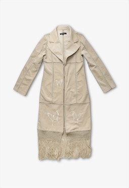 Vintage Y2K 00s beige coat with embroidered butterflies