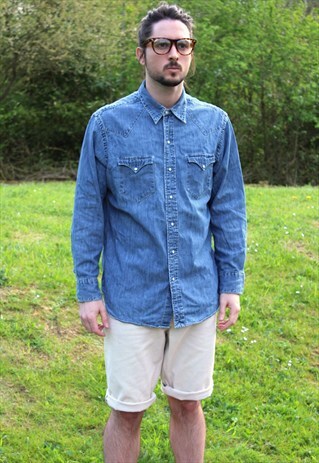 VINTAGE 90S POLO RALPH LAUREN DENIM SHIRT - MEDIUM - WESTERN
