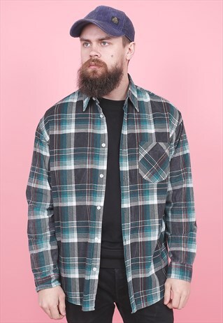 VINTAGE GREEN CHECK FLANNEL SHIRT /R10336