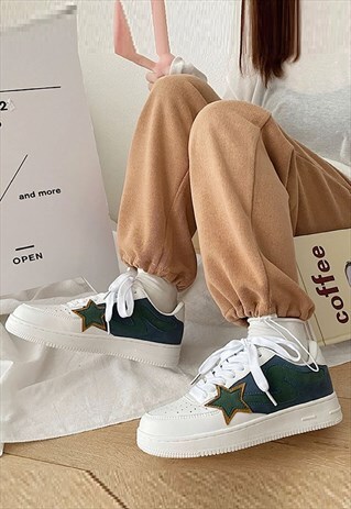 Star patch sneakers skater retro classic trainers in blue