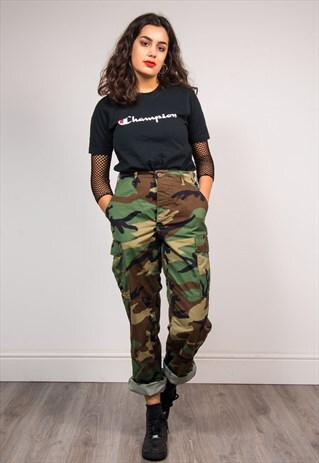 90'S VINTAGE CAMO GREEN ARMY TROUSERS