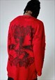 Anime sweater ripped grunge jumper distressed rave top red