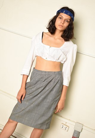 VINTAGE 90S CHECKED MINIMALIST PENCIL SKIRT IN GREY