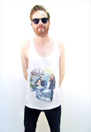 MERMAID SKULL WHITE RACERBACK VEST