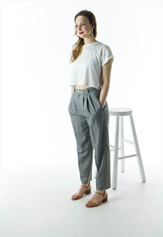 PLEATED HOUNDSTOOTH PANTS / HIGH WAISTED PANTS