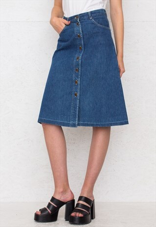 VINTAGE BLUE WRANGLER HIGH WAISTED MINI DENIM SKIRT
