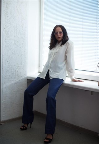 VINTAGE 70'S CREAM EMBROIDERED FRONT SHIRT