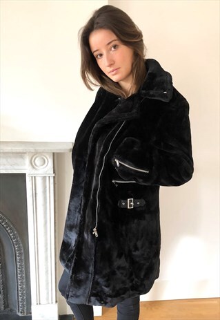 JOE FAUX FUR BLACK LONG COAT