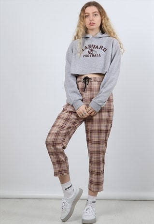 VINTAGE CHAMPION SMALL GREY COLLEGE PRINT CROPPED HOODIE