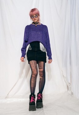 Vintage knit jumper 90s long purple metallic sweater