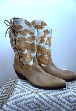 Vintage Brown Suede Leather Cowboy Western Boots Shoes