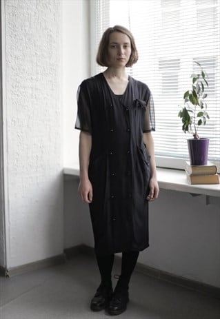 VINTAGE 80'S MIDI BLACK DOUBLE BREASTED DRESS