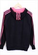 VINTAGE ADIDAS HOODIE BLACK PINK STRIPED WITH CHEST LOGO 90S