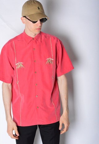VINTAGE 90S RASPBERRY PINK EMBROIDERED SHORT SLEEVE SHIRT