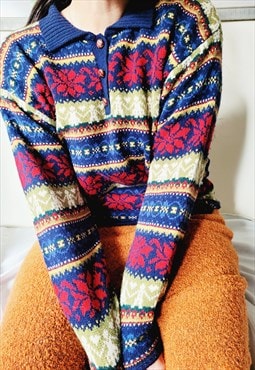 90s fair isle woolen Christmas colorful oversized sweater