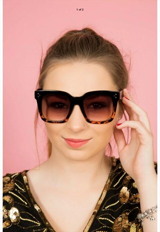 OVERSIZED BLACK & FAUX TORTOISESHELL THICK FRAMED SUNGLASSES