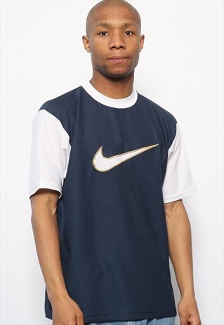 VINTAGE NIKE BIG LOGO T-SHIRT NAVY BLUE