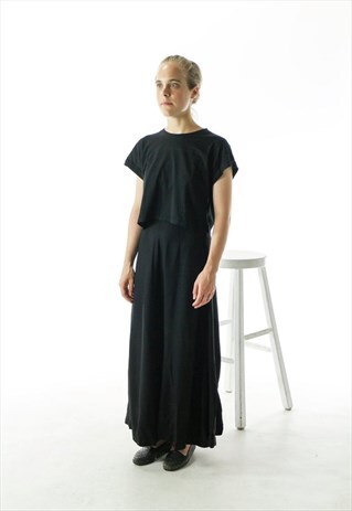 BLACK PLEATED SKIRT / A-LINE MAXI SKIRT