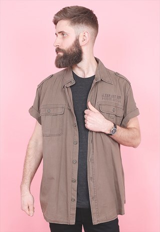 VINTAGE KHAKI SHORT SLEEVED SHIRT /R10216