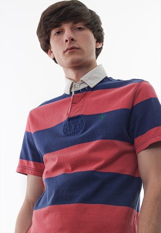 VINTAGE POLO RALPH LAUREN STRIPED PINK BLUE SHORT SLEEVE