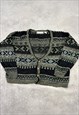 VINTAGE KNITTED CARDIGAN ABSTRACT PATTERNED GRANDAD SWEATER