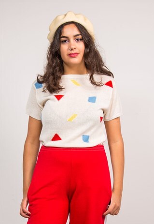VINTAGE 70'S ABSTRACT SHAPE PATTERN KNIT TOP