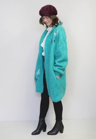 VINTAGE 1980'S GREEN WOOL BLEND SLOUCHY CARDIGAN