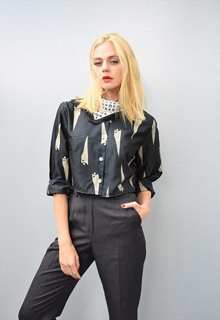 70'S MOD BOHO FESTIVAL ABSTRACT PRINT CROP TOP SHIRT