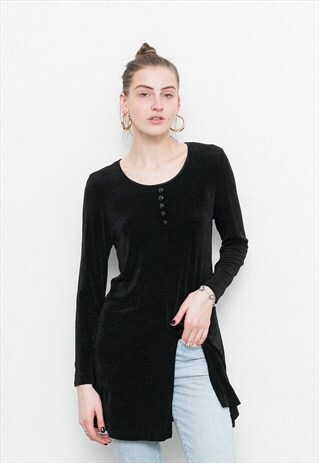 VINTAGE TUNIC BLACK ELASTIC 90S ELEGANT RETRO MINI DRESS