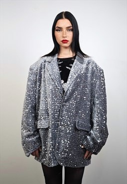 Silver sequin blazer glitter embellished bomber metallic