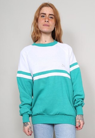VINTAGE 80'S PUMA WHITE/GREEN FLANNEL SWEATSHIRT