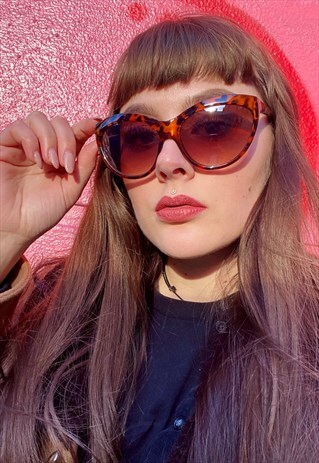 VINTAGE INSPIRED SUNGLASSES BIG CAT EYE SHAPE BROWN LEOPARD