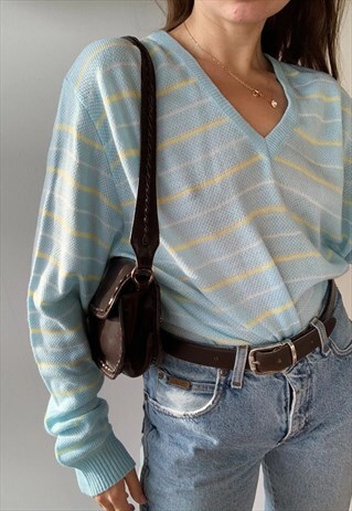 VINTAGE 60S MOD STRIPED UNISEX PARISIAN KNIT JUMPER SWEATER