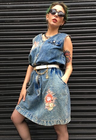 VINTAGE ACID WASH DENIM DRESS