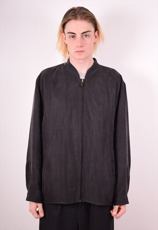 MENS VINTAGE SILK BOMBER JACKET LARGE BLACK 90S