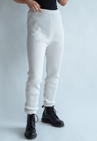 VINTAGE 80S TALL LOUNGE PANTS IN WHITE CO ORD
