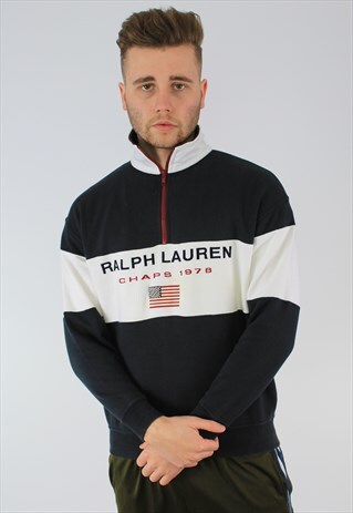 RALPH LAUREN CHAPS SPELLOUT HALF-ZIP SWEATSHIRT