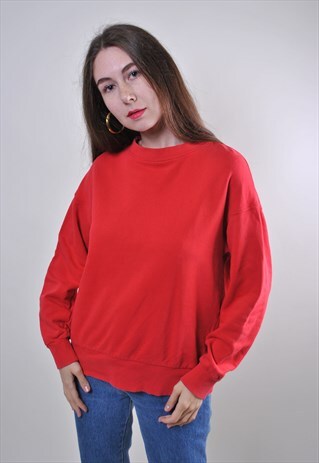 90S WOMAN VINTAGE RED MINIMALIST BLANK SWEATSHIRT