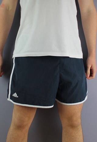 VINTAGE ADIDAS SHORTS IN DARK NAVY WITH POCKETS, EMBROIDERED