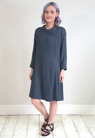 VINTAGE 80'S BUTTON UP NECK SWING DRESS
