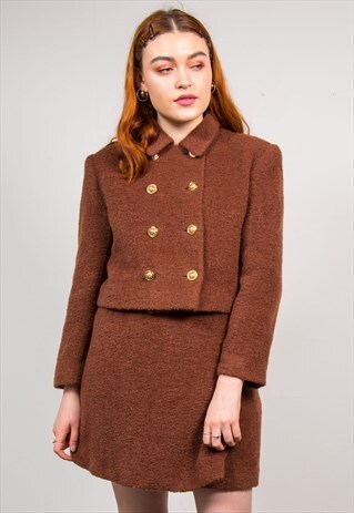 VINTAGE 80'S BROWN TEDDY STYLE BLAZER & SKIRT SET
