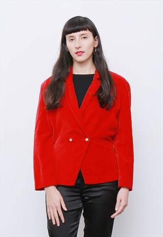 RARE VINTAGE 80'S RED VELVET BLAZER JACKET