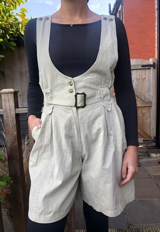 BERGAMO VINTAGE CANVAS SHORT DUNGAREES - STONE - M