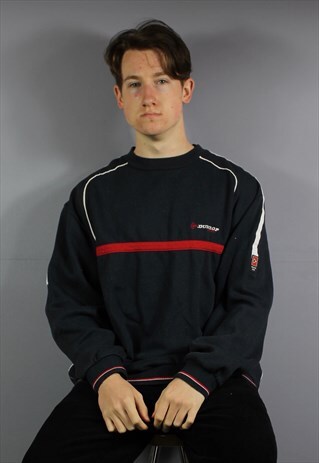 VINTAGE DUNLOP SPORT SWEATSHIRT IN NAVY BLUE WITH RUBBER PAT