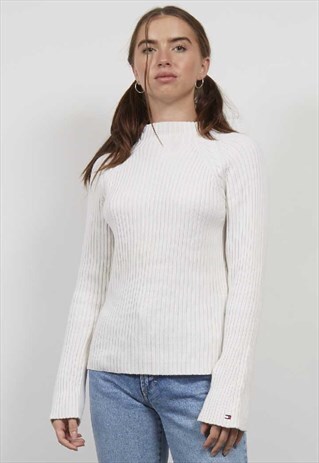 VINTAGE 90'S TOMMY HILFIGER CREAM RIB HIGH-NECK JUMPER